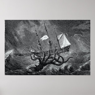 Poster Kraken Atacando navio de pesca