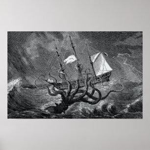 Poster Kraken Atacando navio de pesca
