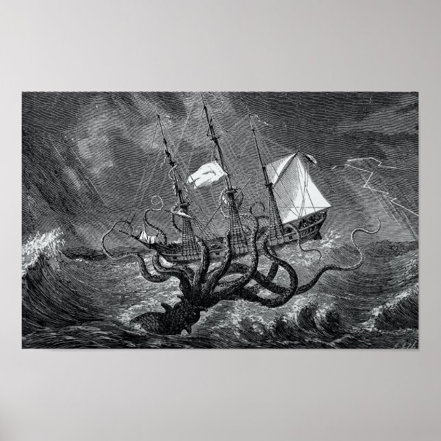 Poster Kraken Attacando naufrágio do navio (Frente)
