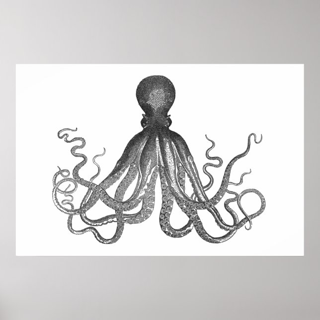 Pôster Kraken - Octopus Gigante Negro / Cthulu (Frente)