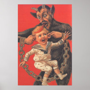 Pôster Krampus Punindo Menino no Ouvido
