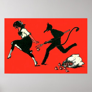 Poster Krampus Vermelho Perseguindo Mulher Maçãs