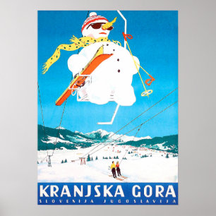 Poster Kranjska Gora, Slovenia, Jugoslávia, vintage