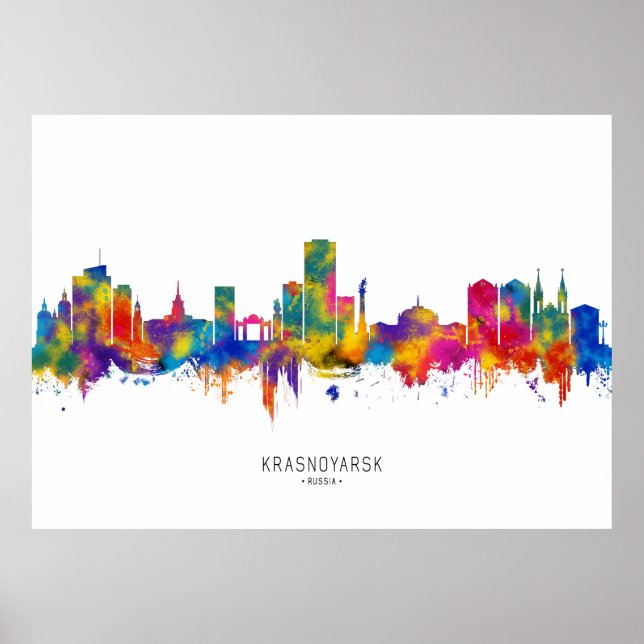 Poster Krasnoyarsk Rússia Skyline (Frente)