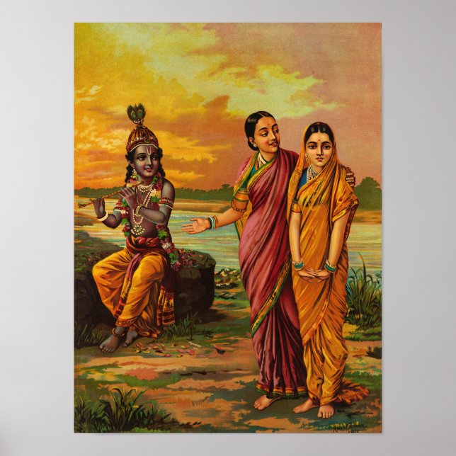 Poster Krishna declara seu amor por Radha por Raja Ravi (Frente)