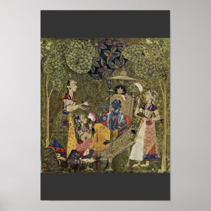 Poster Krishna e as meninas por Indischer Maler Um 1710 (