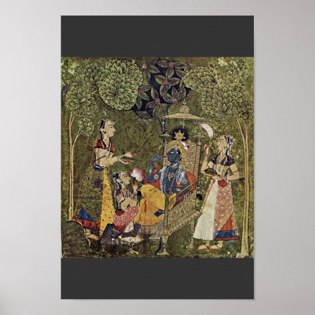 Poster Krishna E As Raparigas De Indischer Maler Um 1710  (Frente)