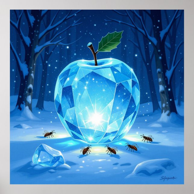 Poster „Kristallapfel im Glühwürmchenwinter“ (Frente)