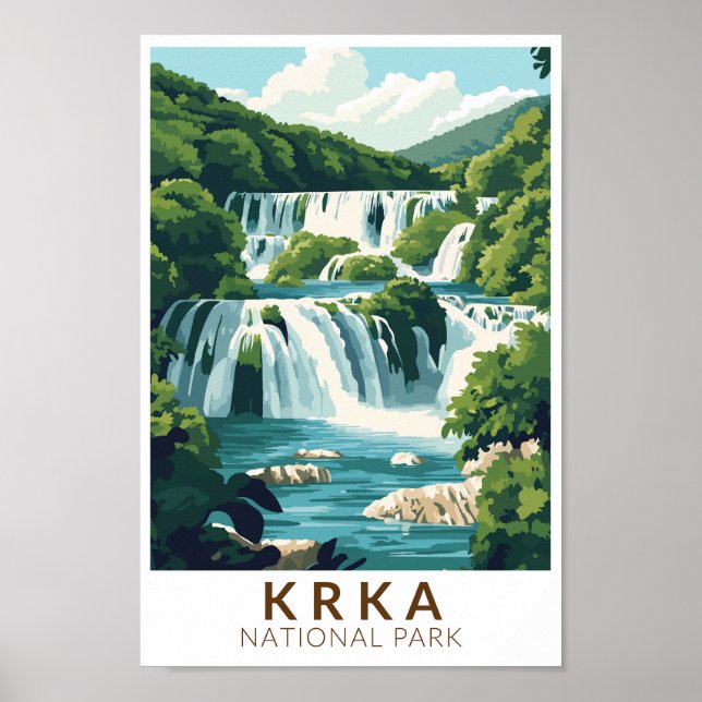 Poster Krka National Park Croácia Ilustração Viagem Art (Frente)