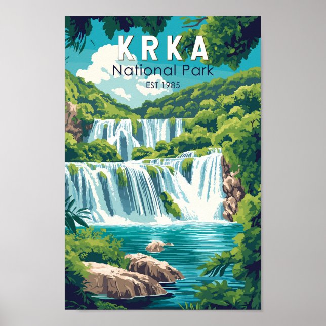Poster Krka National Park Croácia Viagem Art Vintage (Frente)
