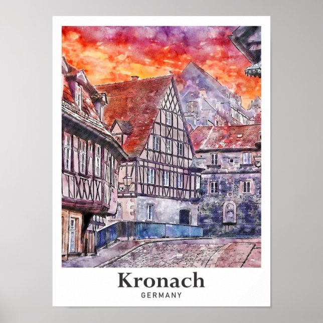 Poster Kronach Alemanha Viagem Watercolor - Desenho Da Mã (Frente)