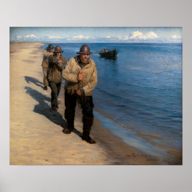 Poster Kroyer - Três pescadores puxando um barco (Frente)