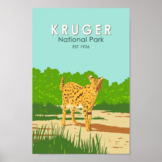 Poster Kruger National Park Serval Viagem Art Vintage (Frente)