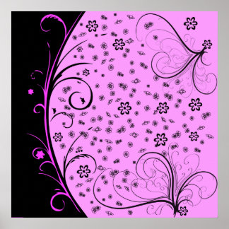 Pôster KRW Grunge Floral a rosa