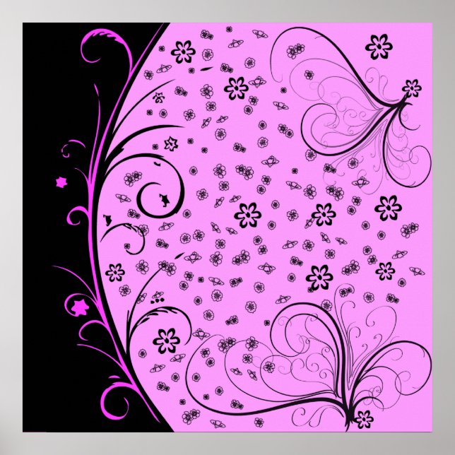 Pôster KRW Grunge Floral a rosa (Frente)
