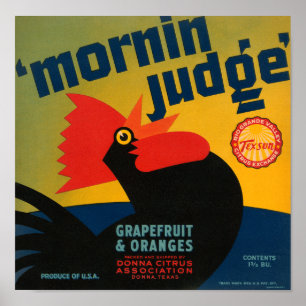 Pôster KRW Vintage Morning Juiz Rooster Grapefruit Label