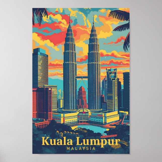 Poster Kuala Lumpur Malásia Vintage Viagem (Frente)