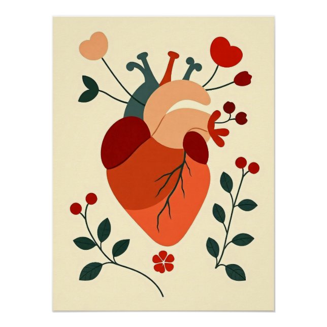 Pôster Künstlerisches Herz und Blumen (Frente)