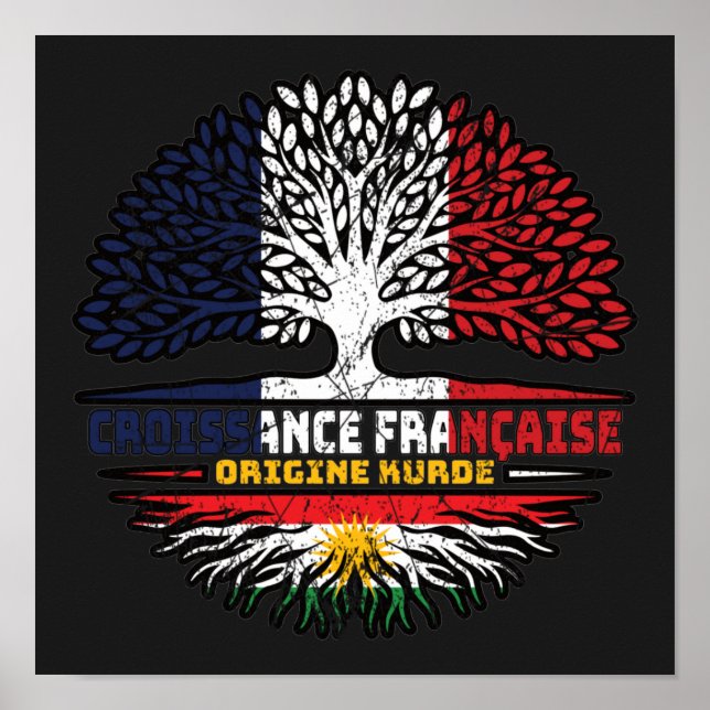 Poster Kurdistan Kurdish French France Tree Roots Flag (Frente)