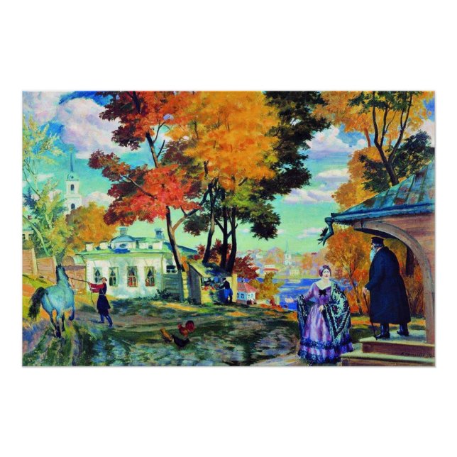 Pôster Kustodiev - outono, pintura de arte de 1924, (Frente)