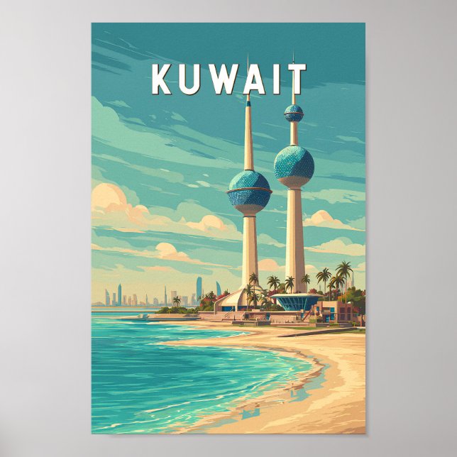 Poster Kuwait Illustration Travel Art Vintage (Frente)