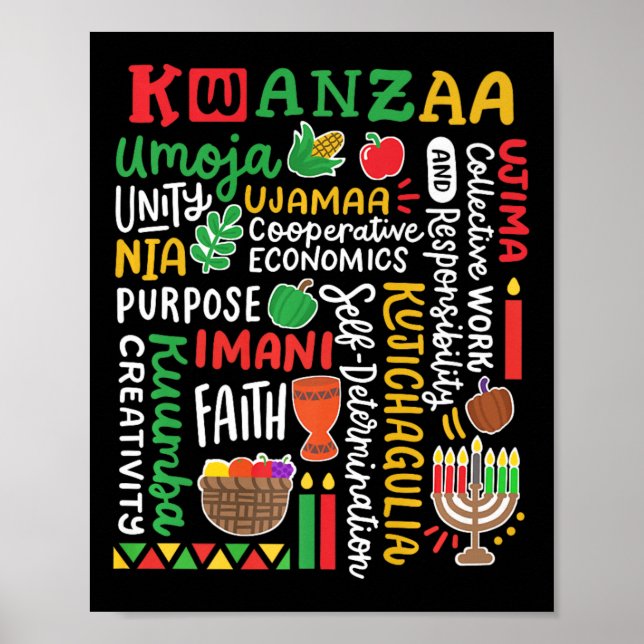 Poster Kwanzaa African American Kinara 7 Principles Celeb (Frente)