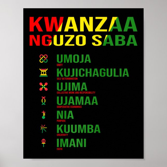 Poster Kwanzaa - Nguzo Saba - Design dos Sete Princípios (Frente)