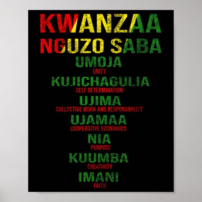 Poster Kwanzaa - Nguzo Saba Os Sete Princípios Afetam (Frente)