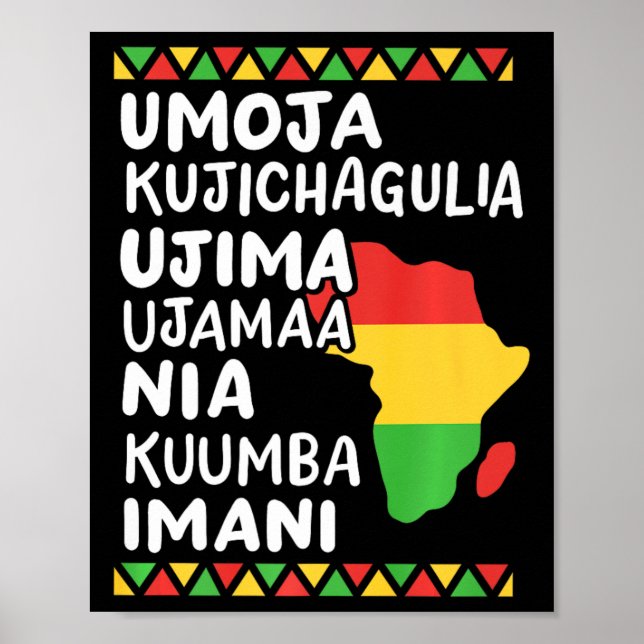 Poster Kwanzaa Sete Princípios Mapa Africano do Orgulho N (Frente)