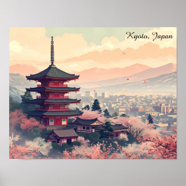 Poster Kyoto Japan Cherry Blossom Temple Art –  Sapura  (Frente)
