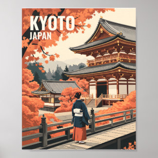 Poster Kyoto Japan Travel Autumn Temple Retro Personalize