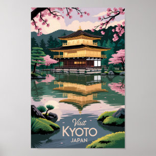 Poster Kyoto Japão Kinkaku-ji Ilustração Viagem Arte Vinh