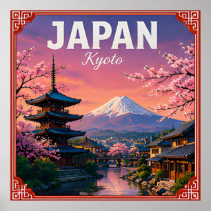 Poster 🌸 Kyoto Japão Temporada de Flor de Cerejeira 🌸