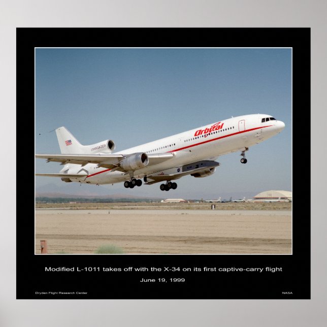 Poster L-1011 modificado decola com o X-34 (Frente)