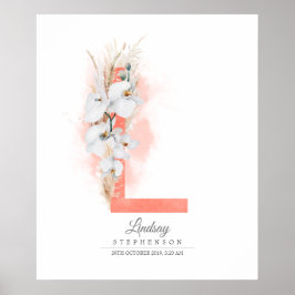 Poster L - Letra Monograma Orquídeas Brancas e Pampas Gra