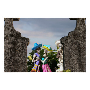 Pôster La Catrina no cemitério no Halloween