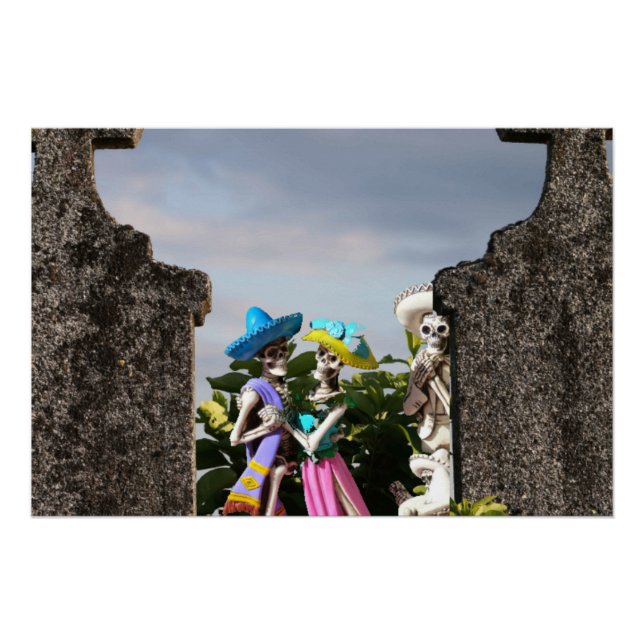 Pôster La Catrina no cemitério no Halloween (Frente)
