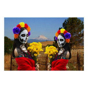 Pôster La Catrina no cemitério para o Halloween