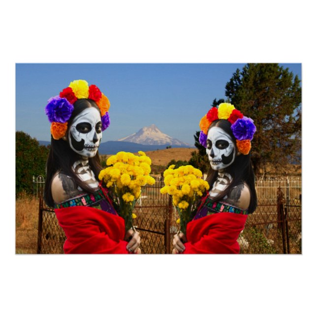 Pôster La Catrina no cemitério para o Halloween (Frente)