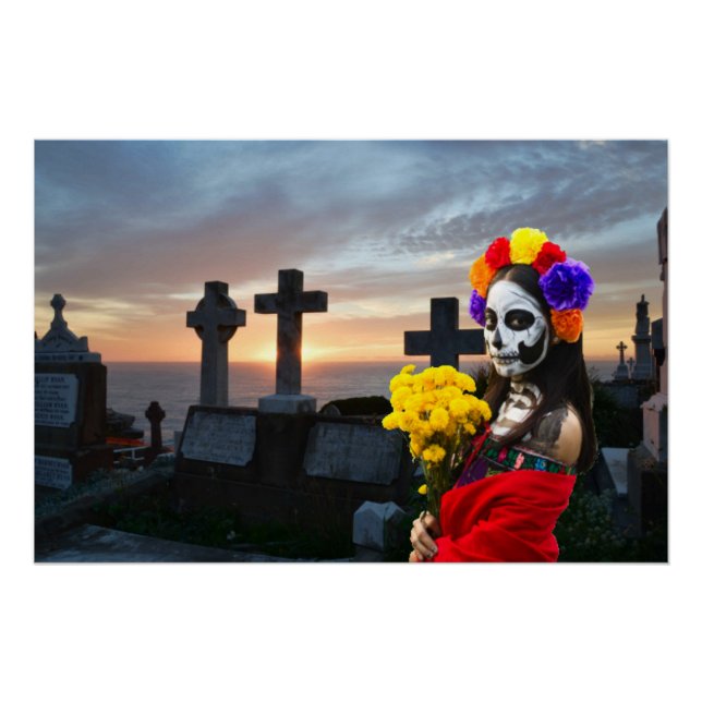 Pôster La Catrina no cemitério para o Halloween (Frente)