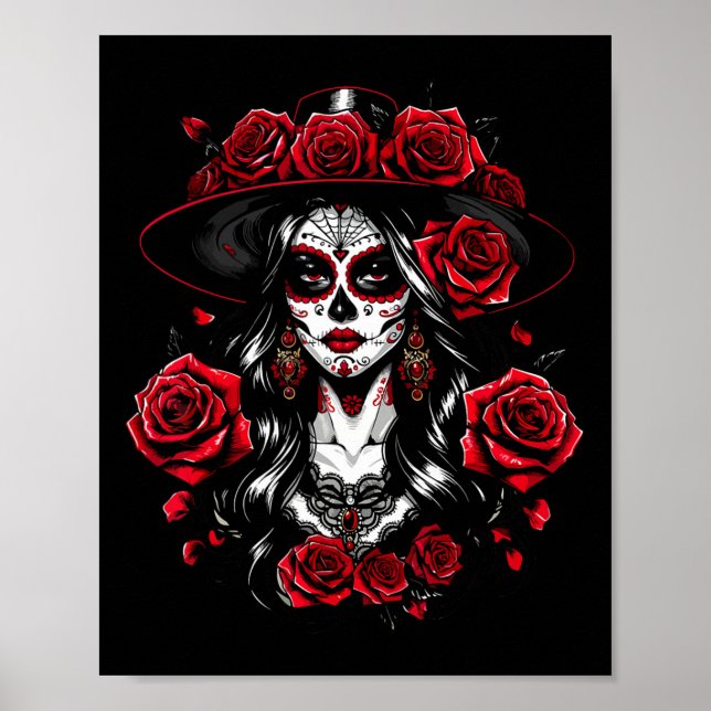 Poster La Catrina Women Dia De Los Muertos Latina Cinco D (Frente)