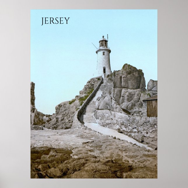 Poster La Corbière Lighthouse em Jersey (1900) (Frente)