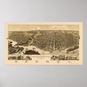 Pôster La Crosse, mapa panorâmico -1887 dos WI