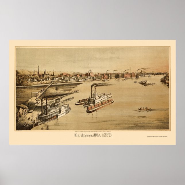 Pôster La Crosse, Mapa Panorâmico da I - 1873 (Frente)