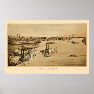 Pôster La Crosse, mapa panorâmico dos WI - 1873
