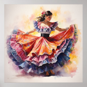 Poster La Danza de Colores, Folkórico, Watercolor art
