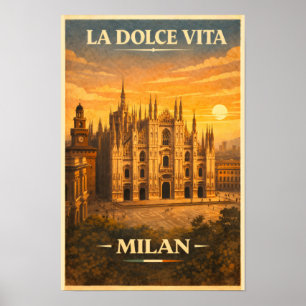 Poster La Dolce Vita - Cartaz de Viagem Vintage de Milão