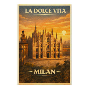 Pôster La Dolce Vita - Cartaz de Viagem Vintage de Milão