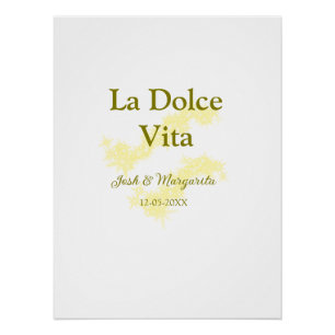 Pôster La Dolce Vita casal amarelo Nome data glit