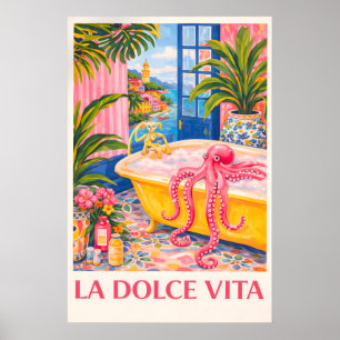 Poster La Dolce Vita Octopus Impressão, Costeiro Italiano